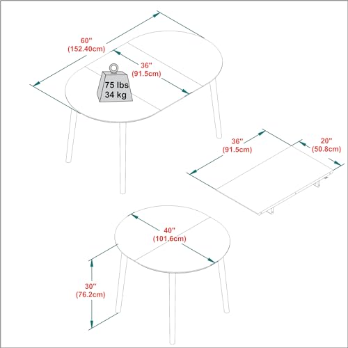 Walker Edison Mid Century Solid Wood Oval Extension Dining Table with Hairpin Legs and Removable Leaf, 60 Inch, Walnut