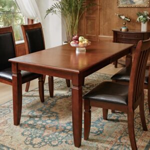 FurnitureR Dining Table Solid Wood Rectangular Extension Simple Table for Dining Room Kitchen, 77.7 Inches, Brown