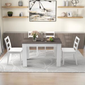 Giantex 5-Piece Wooden Dining Set, Modern Rectangular Dining Table & 4 High-Back Chairs, Dinette Set w/Rubber Wood Legs, Kitchen Furniture for Dining Room Kitchen Restaurant (Dark Grey+White)