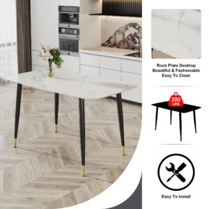 Maotifeys Luxury White Marble Dining Table for 4 Rectangular Sintered Stone Kitchen Table with Black Gold Legs Modern 50" Marble Stone Dinner Table for 4-6 People in Kitchen Dining Room