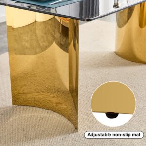 Marble Dining Table for 6-8,71'' Modern Dining Table with 0.39'' Thick Glass Tabletop and Chrome-Plated Stainless Steel Base,Gold Dinner Table Ideal for Kitchen Home Office