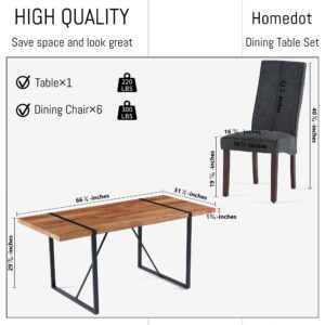 Homedot 7 Pieces Home Kitchen Dining Table Set, 66" Engineered Wood Table Duable with 6 Upholstered Kitchen Chair Soft Cushion Seated Accent Chair, Modern Dining Room Table Set for Dinette