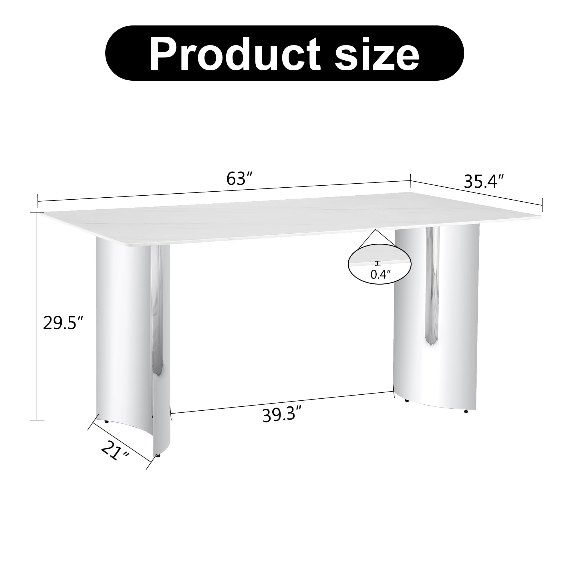 Maotifeys Luxury Faux Marble Dining Table for 6, 63" Rectangular Kitchen Table with Polished Silver Pedestal Base Modern White Marble Glass Dinner Table for 4-6 People in Kitchen Dining Room