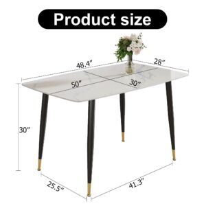 Vohuai 50 Inch Dining Table,Marble Kitchen Table for 4, Rectangular Dining Room Table, Modern Home Furniture Dining Table for Kitchen, Dining Room