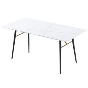 LKKRO 63'' Dining Table Small Space Kitchen Table Porcelain Desk Top White