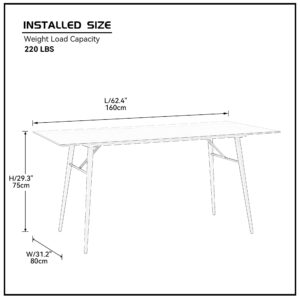 LKKRO 63'' Dining Table Small Space Kitchen Table Porcelain Desk Top White