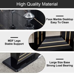 Maotifeys Luxury Faux Marble Dining Table for 6 Rectangular Kitchen Table with Black Gold Pedestal Base Elegant Black Marble Dinner Table for 4-6 People in Kitchen Dining Room Office