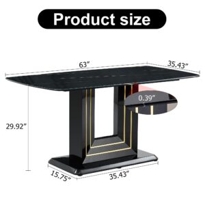 Maotifeys Luxury Faux Marble Dining Table for 6 Rectangular Kitchen Table with Black Gold Pedestal Base Elegant Black Marble Dinner Table for 4-6 People in Kitchen Dining Room Office