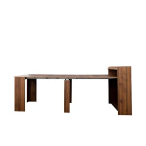 Expandable Dining Table with Storage, Rectangular Wood Dining Table, Modern Extendable Table for Kitchen, Bedroom, Living Room (Walnut)