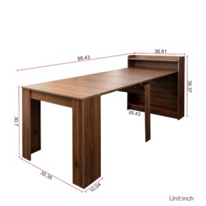 Expandable Dining Table with Storage, Rectangular Wood Dining Table, Modern Extendable Table for Kitchen, Bedroom, Living Room (Walnut)