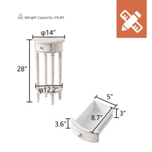 HOMPUS Tall End Table with Drawer, 2 Pieces Rustic Round Side Table with 4 Wood Leg, 2-Tier Nightstand Sets with Hand-Painted Finish, Small Accent Table for Living Room, Bedroom