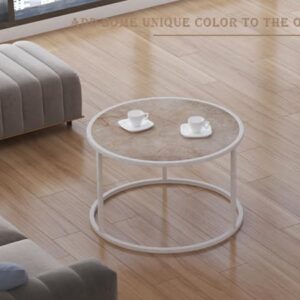 SAYGOER Marble Coffee Table Small Round Center Table Simple Modern Boho for Living Room Home Office, 27.6 * 27.6 * 17.7, Easy Assembly, Cream White Faux Marble