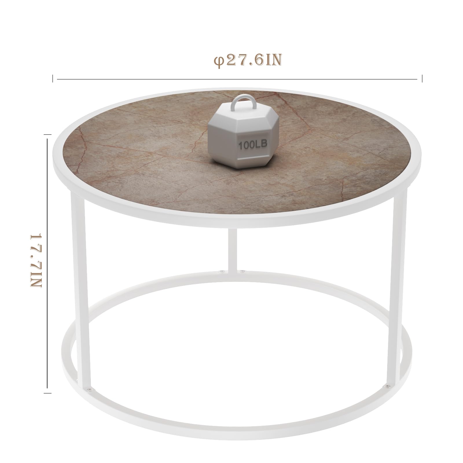 SAYGOER Marble Coffee Table Small Round Center Table Simple Modern Boho for Living Room Home Office, 27.6 * 27.6 * 17.7, Easy Assembly, Cream White Faux Marble