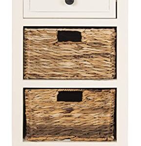 Safavieh Home Collection Everly Drawer , Vintage White 1-Drawer 2 Removable Baskets Side Table