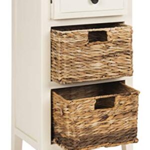 Safavieh Home Collection Everly Drawer , Vintage White 1-Drawer 2 Removable Baskets Side Table