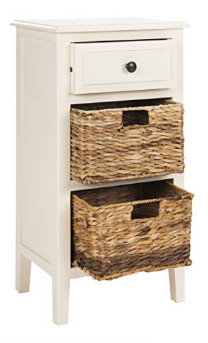 Safavieh Home Collection Everly Drawer , Vintage White 1-Drawer 2 Removable Baskets Side Table