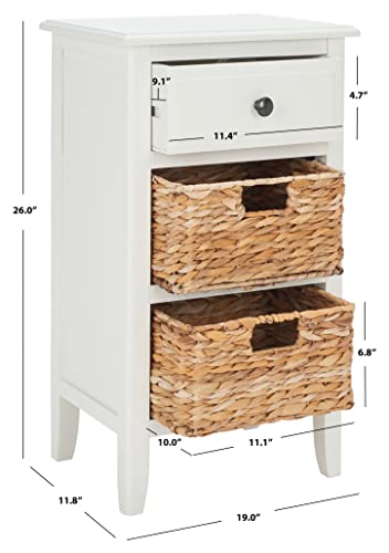 Safavieh Home Collection Everly Drawer , Vintage White 1-Drawer 2 Removable Baskets Side Table