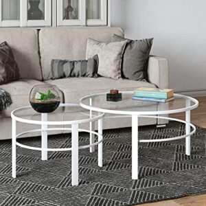 henn&hart round nested coffee table in white, modern coffee tables for living room, studio apartment essentials, 36" wide