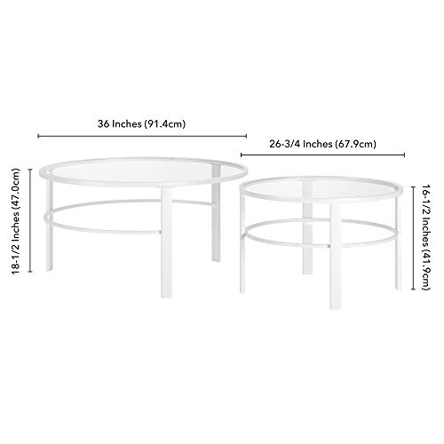 Henn&Hart Round Nested Coffee Table in White, Modern coffee tables for living room, studio apartment essentials, 36" Wide