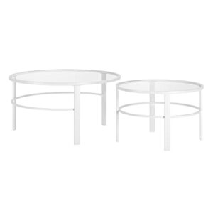 Henn&Hart Round Nested Coffee Table in White, Modern coffee tables for living room, studio apartment essentials, 36" Wide