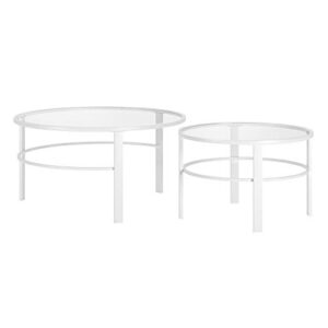 Henn&Hart Round Nested Coffee Table in White, Modern coffee tables for living room, studio apartment essentials, 36" Wide