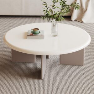 Miuuod Round Coffee Table End Table for Living Room Modern Corner Center Table for Dining Room Cute Side Table Cornor Table for Small Place Bedroom and Balcony Design Cream White,31.49" D