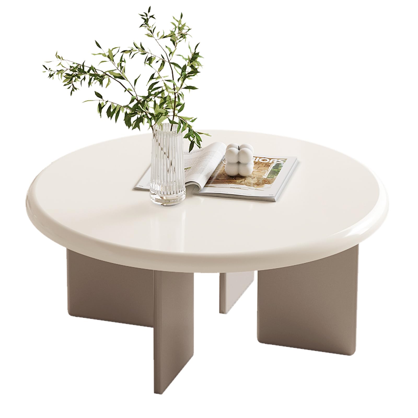 Miuuod Round Coffee Table End Table for Living Room Modern Corner Center Table for Dining Room Cute Side Table Cornor Table for Small Place Bedroom and Balcony Design Cream White,31.49" D