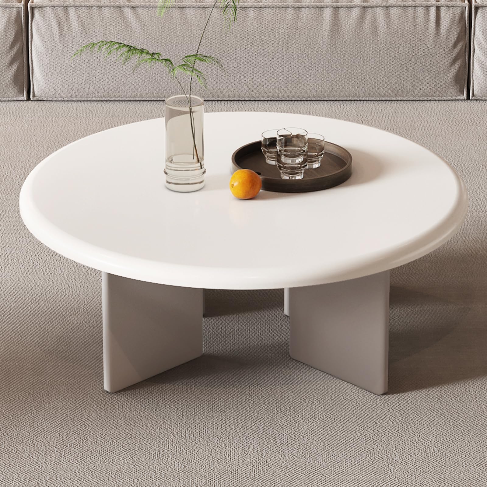 Miuuod Round Coffee Table End Table for Living Room Modern Corner Center Table for Dining Room Cute Side Table Cornor Table for Small Place Bedroom and Balcony Design Cream White,31.49" D