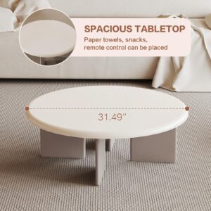 Miuuod Round Coffee Table End Table for Living Room Modern Corner Center Table for Dining Room Cute Side Table Cornor Table for Small Place Bedroom and Balcony Design Cream White,31.49" D