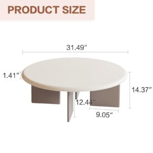 Miuuod Round Coffee Table End Table for Living Room Modern Corner Center Table for Dining Room Cute Side Table Cornor Table for Small Place Bedroom and Balcony Design Cream White,31.49" D