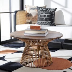 Safavieh Home Collection Whent Coastal Honey Brown Wash and Black Round Coffee Table, 0