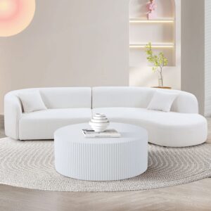 BSYEIO White Round Drum Coffee Table Modern Large Round Coffee Table Wood Side Table for Living Room Office Apartment