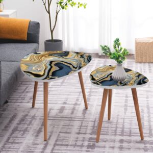 Small Coffee Nesting Table Marble Texture Seamless Silver Gold Grey Blue Black Abstract Seamless Modern Minimalist Side Table Triangle End Tea Table Center Table Set of 2 for Living Room Bedroom