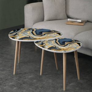 Small Coffee Nesting Table Marble Texture Seamless Silver Gold Grey Blue Black Abstract Seamless Modern Minimalist Side Table Triangle End Tea Table Center Table Set of 2 for Living Room Bedroom