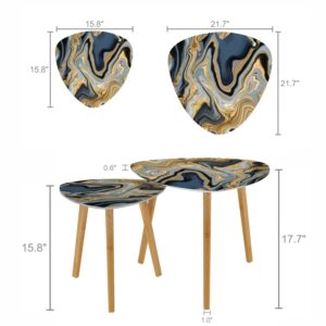 Small Coffee Nesting Table Marble Texture Seamless Silver Gold Grey Blue Black Abstract Seamless Modern Minimalist Side Table Triangle End Tea Table Center Table Set of 2 for Living Room Bedroom