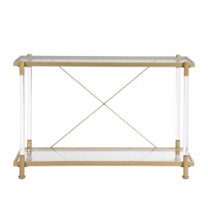 Sybrioka Glass Console Tables for Entryway Living Room, Acrylic Gold Sofa Side Table Metal Leg, Long Narrow Entryway Table with Storage for Small Space Hallway(Golden, Entryway Table)