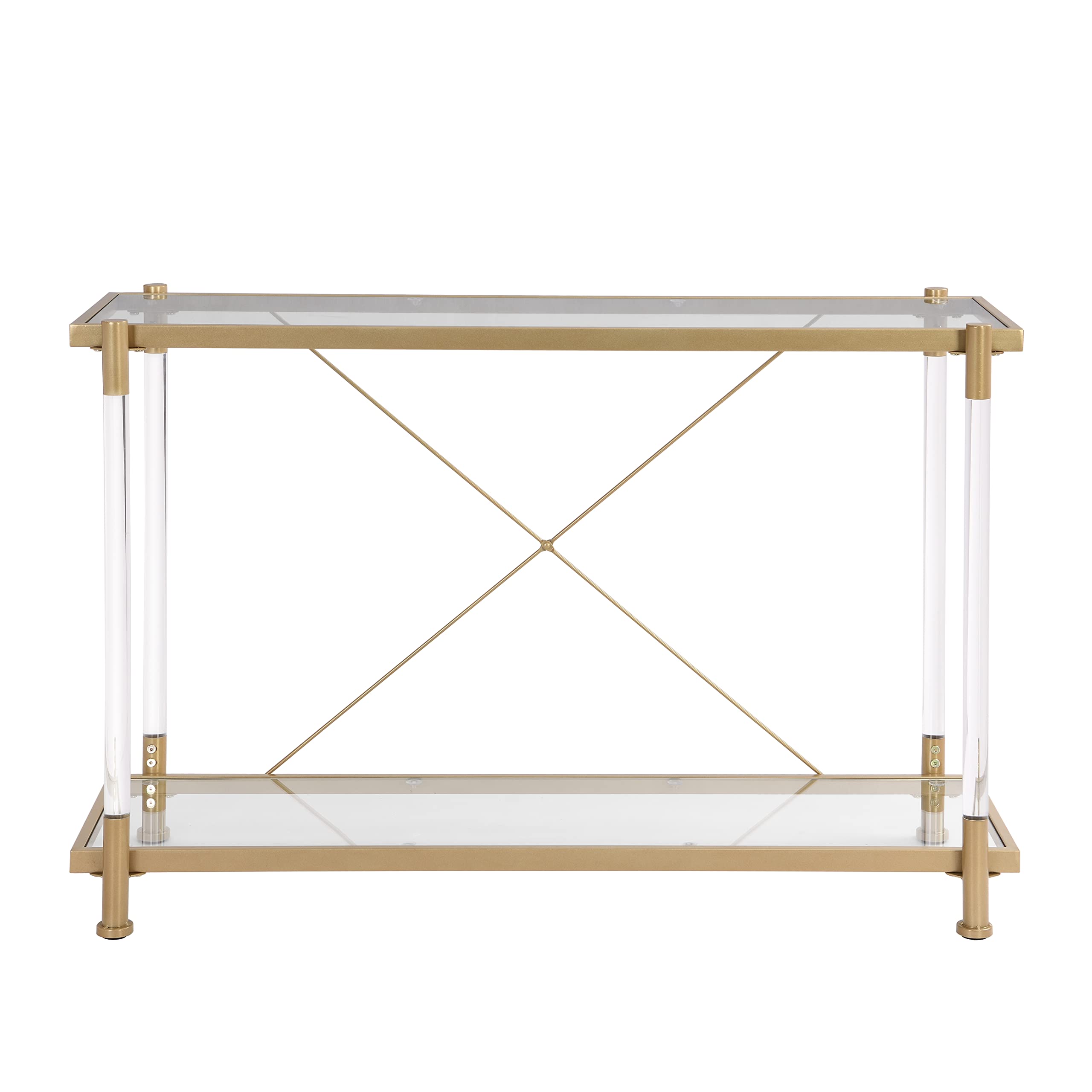 Sybrioka Glass Console Tables for Entryway Living Room, Acrylic Gold Sofa Side Table Metal Leg, Long Narrow Entryway Table with Storage for Small Space Hallway(Golden, Entryway Table)