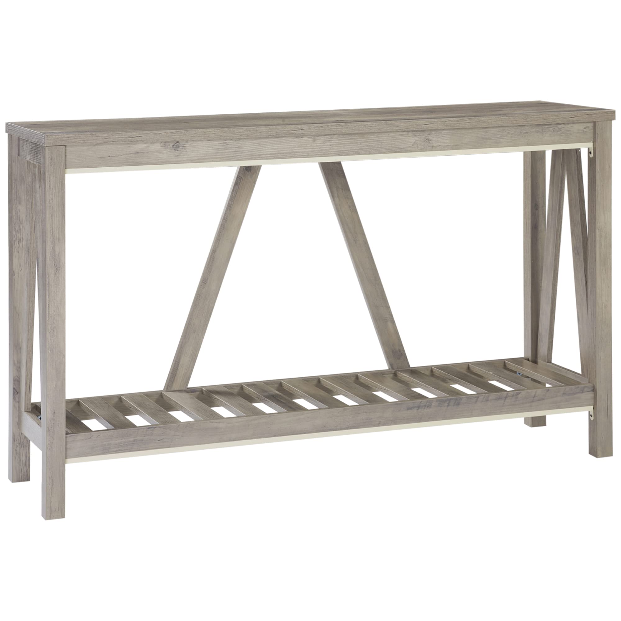 HOMCOM Console Table, Farmhouse Entryway Table with Storage Slatted Shelf, Rustic Sofa Table with Anti-Tipper for Living Room, Hallway, Gray