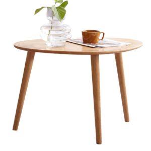 grewood small oval coffee table, mid century modern coffee table for living room, minimalist display small side table, end table, easy assembly (natural wood color, 25.59''x17.51''x19.68'')