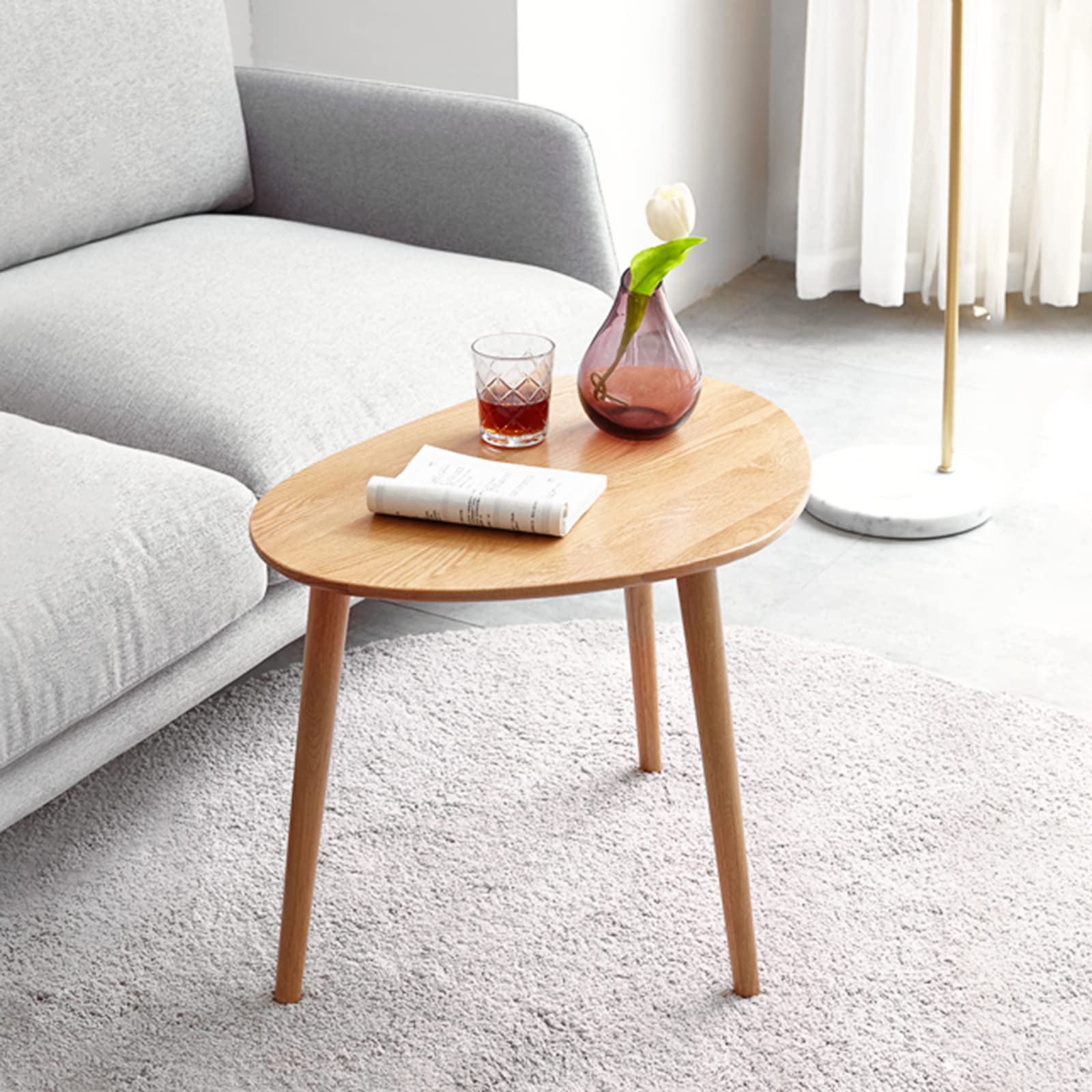 Grewood Small Oval Coffee Table, Mid Century Modern Coffee Table for Living Room, Minimalist Display Small Side Table, End Table, Easy Assembly (Natural Wood Color, 25.59''x17.51''x19.68'')