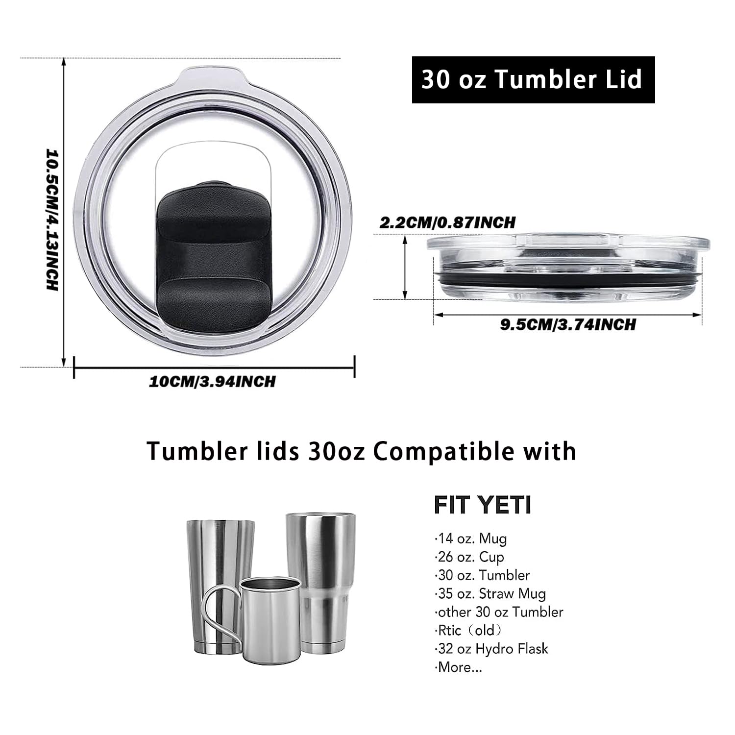 30 oz Magnetic Spill Proof Tumbler Lid - Compatible With Yeti Rambler replacement lid, zark Trail,Old Style Rtic Replacement Lid (1 Pack)