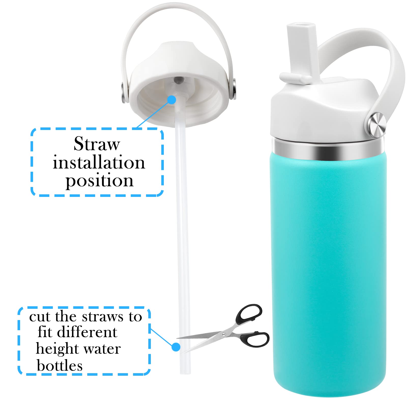 Straw Lid Compatible with 12 16 18 32 40 oz Wide Mouth Hydro Flask, Lids with Straw for Water Bottle Accessories, Replacement Straw Cap with Flex Handle for Hydroflask, White
