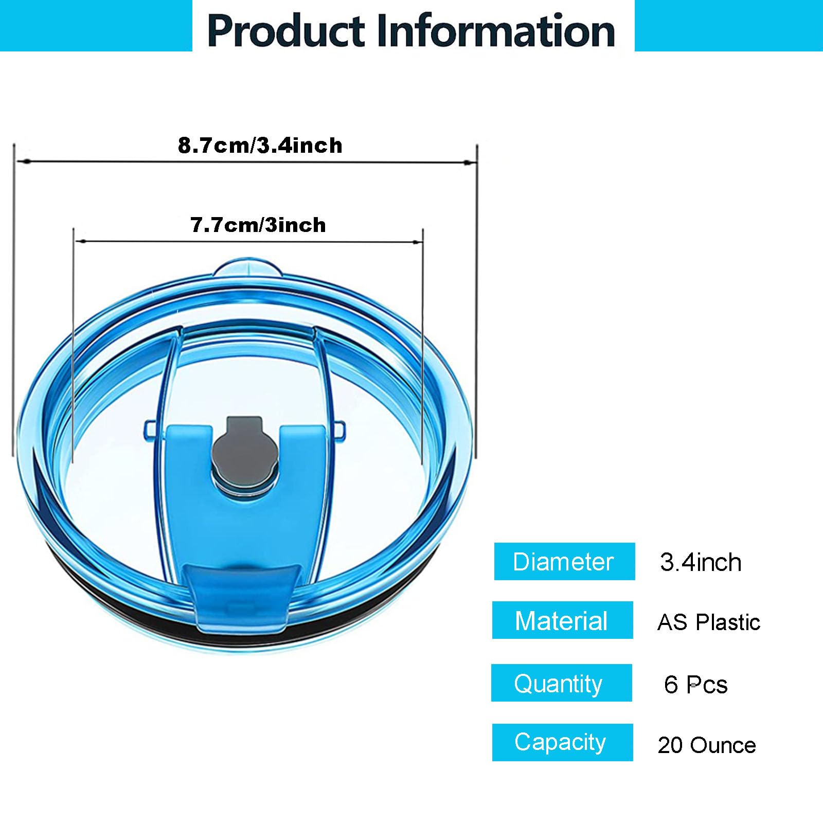 6Pcs 20 oz Tumbler Lids Replacement Spill-proof Splash Resistant Covers Fits for 20oz YETI Rambler,Ozark Trail,Old Style Rtic and More (20oz-6Pcs)