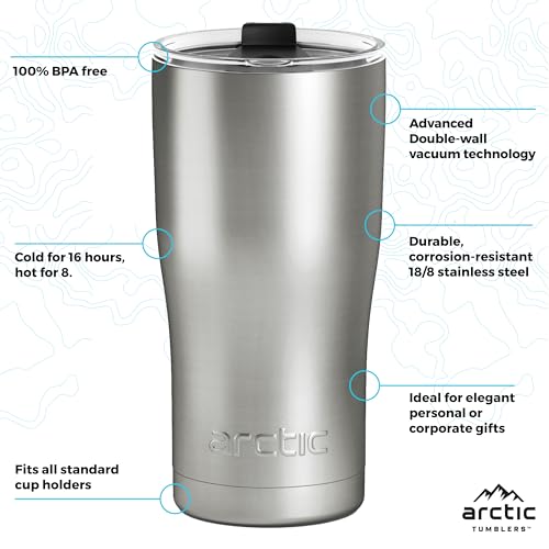 Arctic Tumblers | 20 oz Matte Black Insulated Tumbler with Straw & Cleaner - Retains Temperature up to 24hrs - Non-Spill Splash Proof Lid, Double Wall Vacuum Technology, BPA Free & Built to Last
