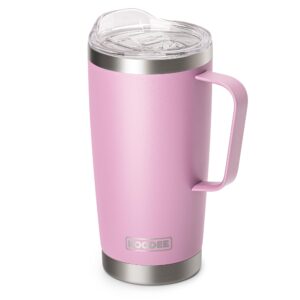 koodee 20 oz insulated coffee mug with lid and handle, stainless steel double wall vacuum camping mug travel coffee tumbler (purple pink)