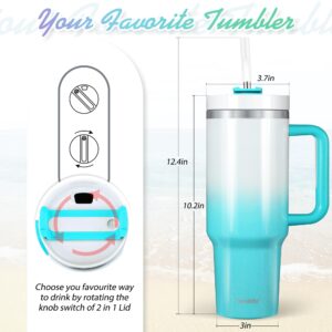 40 oz Tumbler with Handle, H2.0 Rainbow Paint Insluated Mug with Lid and Straw, Double Wall Vacuum Stainless Steel Travel Iced Coffee Cup, Keeps Drinks Cold for 34 Hours, Forest Green