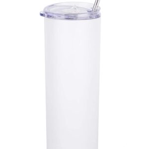 SUNWILL Straw Tumbler Skinny Travel Tumbler with Lid, Vacuum Insulated Double Wall Stainless Steel 20oz for Coffee, Tea, Beverages, White