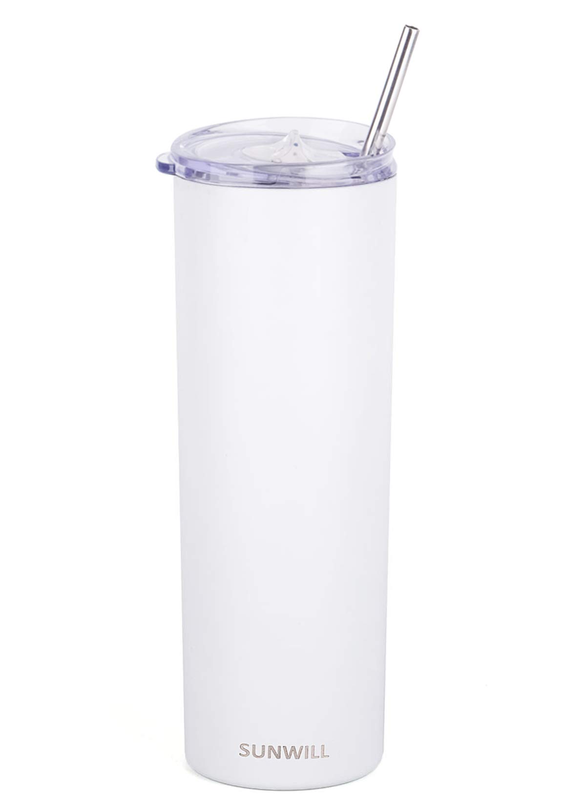 SUNWILL Straw Tumbler Skinny Travel Tumbler with Lid, Vacuum Insulated Double Wall Stainless Steel 20oz for Coffee, Tea, Beverages, White