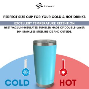 IHTISAB Stainless Steel Tumbler, 20 OZ Stainless Steel Vacuum Insulated Tumbler, there are two layers, Reusable Stainless Steel Travel Drinking Mug with Mag Slider Lid, Coffee Cups (Light Blue)