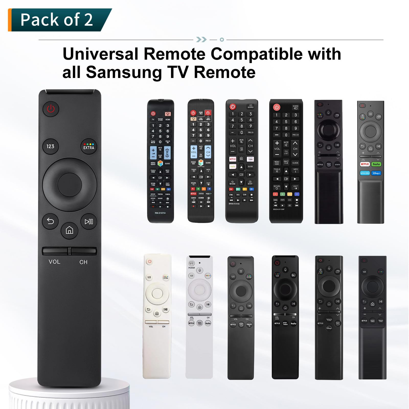 Universal Replacement for Samsung-TV-Remote Control,Compatible with All Samsung Smart Frame Curved QLED TVs 【Pack of 2】